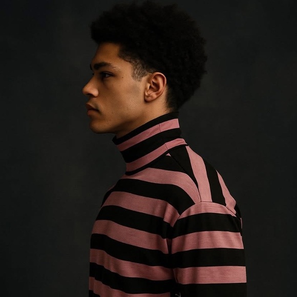 Men's Pink and Black Stripe Mock Neck - Picture 4 of 10